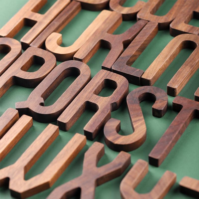 Black Walnut Letters | 2 x 3 x 0.4 in | Personalized Wooden Decoration | Desk or Wall Accent | Brick by Brick