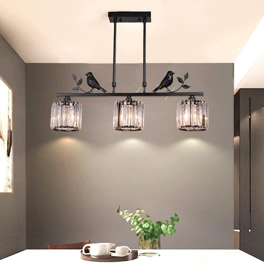 Birdie Crystal Island Chandelier | Multi-Head Pendant | 26.77 x 27.56 in | Elegant Long Chandelier | Brick by Brick