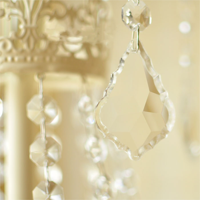 Vintage White Metal & Glass Chandelier | Crystal Tassel Ceiling Light, 4/6/8 Lamp | Brick by Brick