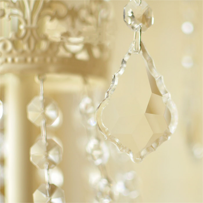 Vintage White Metal & Glass Chandelier | Crystal Tassel Ceiling Light, 4/6/8 Lamp | Brick by Brick