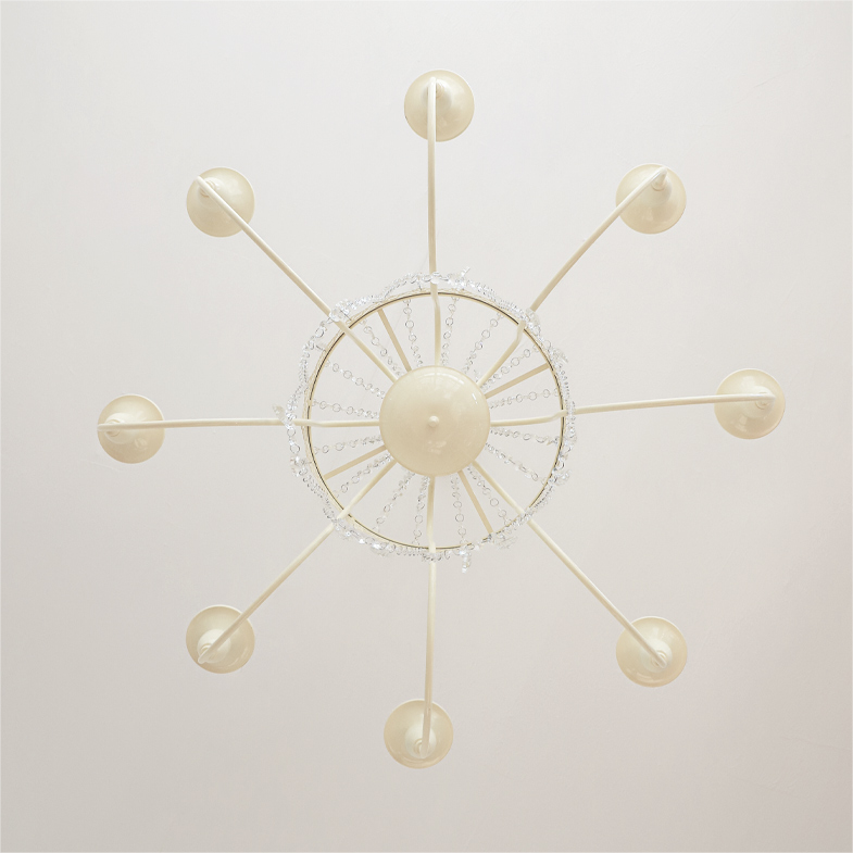 Vintage White Metal & Glass Chandelier | Crystal Tassel Ceiling Light, 4/6/8 Lamp | Brick by Brick