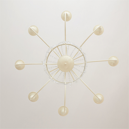 Vintage White Metal & Glass Chandelier | Crystal Tassel Ceiling Light, 4/6/8 Lamp | Brick by Brick
