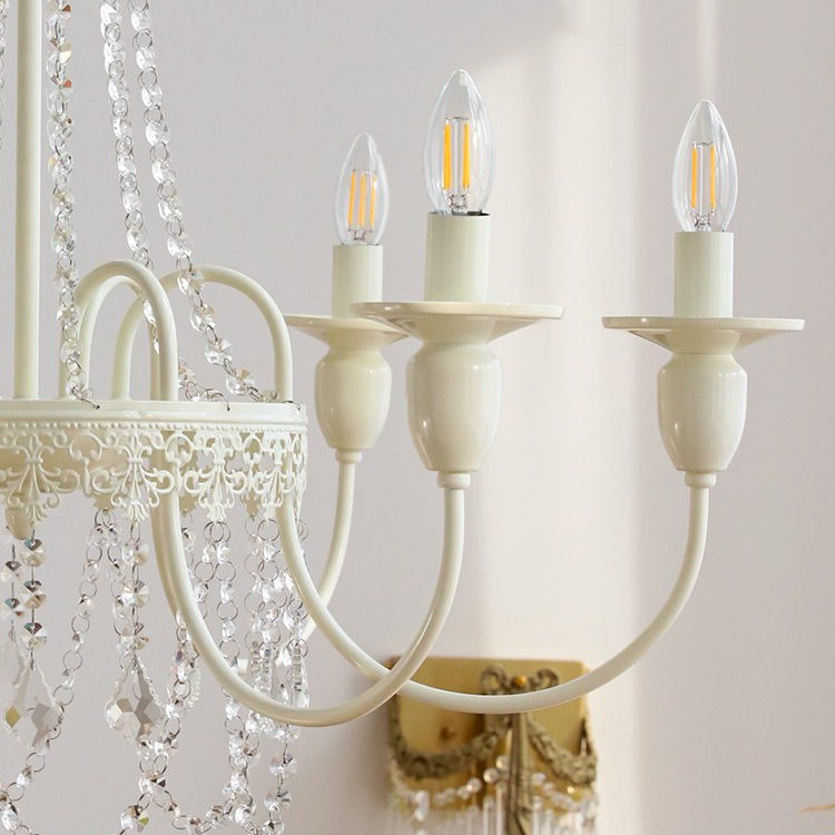 Vintage White Metal & Glass Chandelier | Crystal Tassel Ceiling Light, 4/6/8 Lamp | Brick by Brick