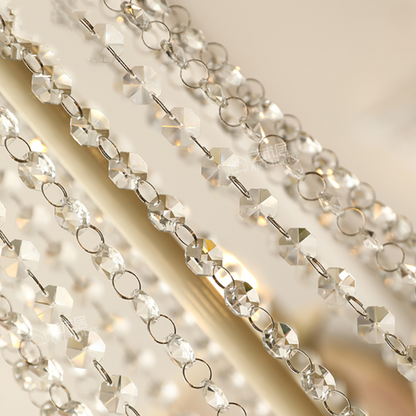 Vintage White Metal & Glass Chandelier | Crystal Tassel Ceiling Light, 4/6/8 Lamp | Brick by Brick