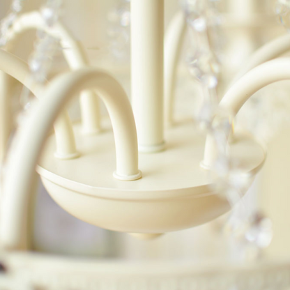 Vintage White Metal & Glass Chandelier | Crystal Tassel Ceiling Light, 4/6/8 Lamp | Brick by Brick