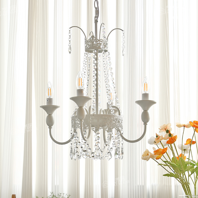 Vintage White Metal & Glass Chandelier | Crystal Tassel Ceiling Light, 4/6/8 Lamp | Brick by Brick