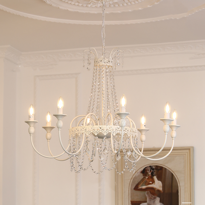 Vintage White Metal & Glass Chandelier | Crystal Tassel Ceiling Light, 4/6/8 Lamp | Brick by Brick