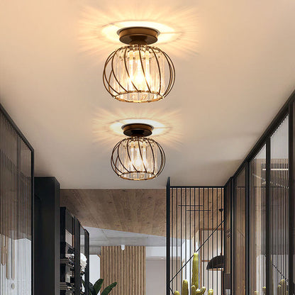 Modern Black Cage Ceiling Light | Iron Frame with Clear Glass Panels | E27 Bulb | Brick by Brick