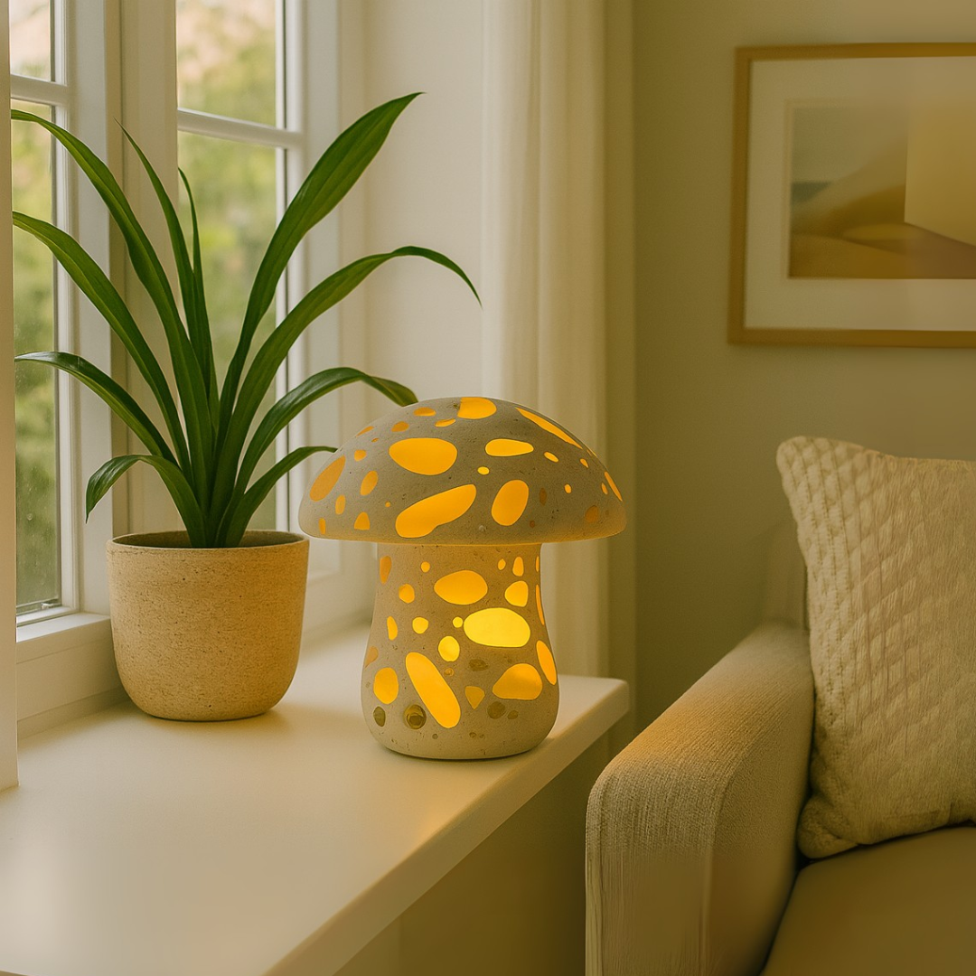 Marble Mushroom Lamp | Solid Marble | Terrazzo Inlays | Warm Ambient Lighting | Brick by Brick