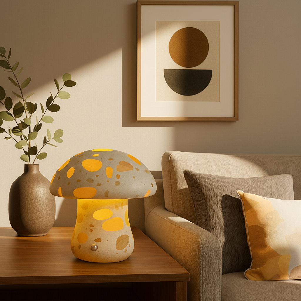 Marble Mushroom Lamp | Solid Marble | Terrazzo Inlays | Warm Ambient Lighting | Brick by Brick