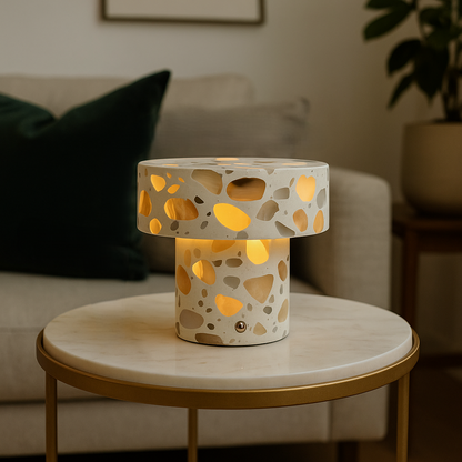 Marble Column Lamp | Solid Marble | Terrazzo Inlays | Warm Ambient Lighting | Brick by Brick