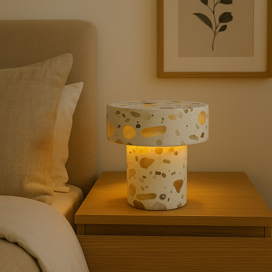 Marble Column Lamp | Solid Marble | Terrazzo Inlays | Warm Ambient Lighting | Brick by Brick