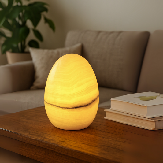 Marble Egg Table Lamp | 3.9 × 3.9 × 5.5 in | Sculptural Accent Lamp | Warm Ambient Lighting | Brick by Brick