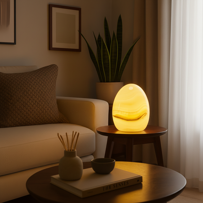 Marble Egg Table Lamp | 3.9 × 3.9 × 5.5 in | Sculptural Accent Lamp | Warm Ambient Lighting | Brick by Brick
