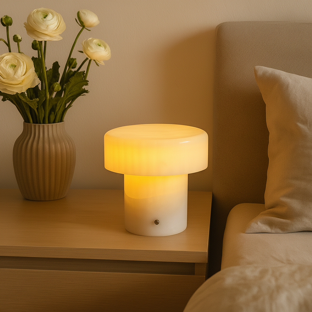 Marble Column Table Lamp | 6.3 × 6.3 in | Solid Stone Cylinder Base | Warm Accent Lighting | Brick by Brick