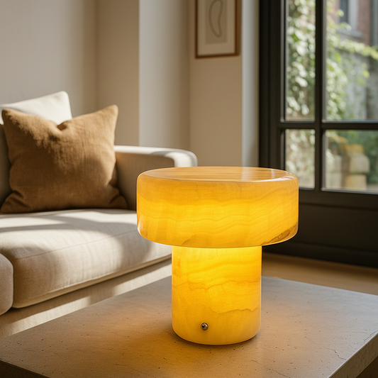 Marble Column Table Lamp | 6.3 × 6.3 in | Solid Stone Cylinder Base | Warm Accent Lighting | Brick by Brick