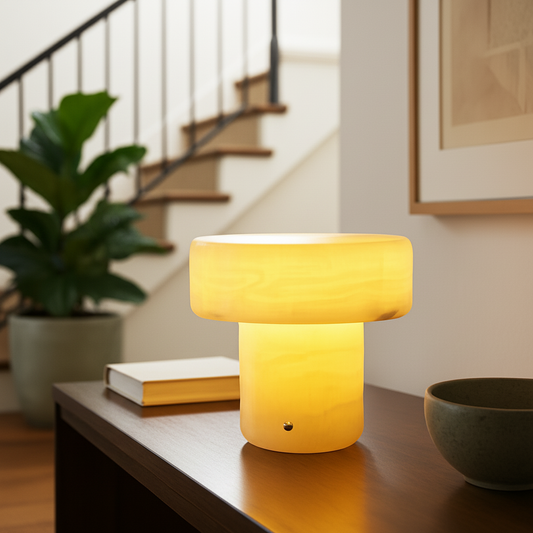 Marble Column Table Lamp | 6.3 × 6.3 in | Solid Stone Cylinder Base | Warm Accent Lighting | Brick by Brick