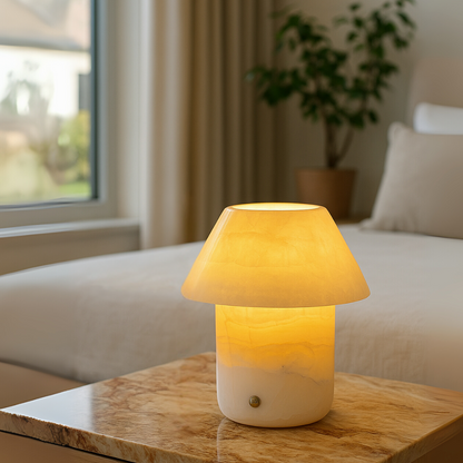 Sculptural Marble Accent Lamp | 6.3 in × 6.3 in | Translucent Stone Glow | Brick by Brick