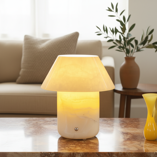 Sculptural Marble Accent Lamp | 6.3 in × 6.3 in | Translucent Stone Glow | Brick by Brick