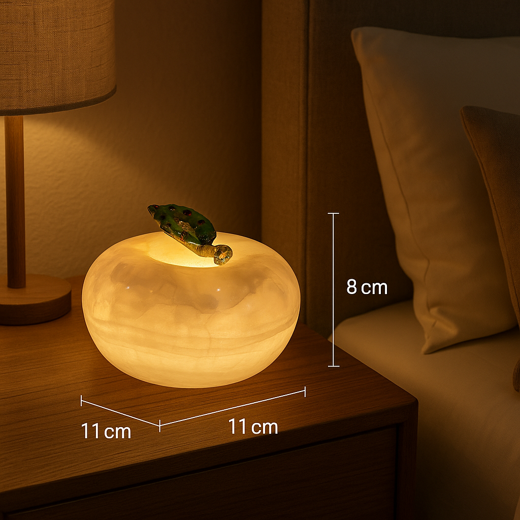 Marble Apple Lamp | 4.3 × 4.3 × 3.1 in | Solid Stone | Enamel Leaf Accent | Brick by Brick