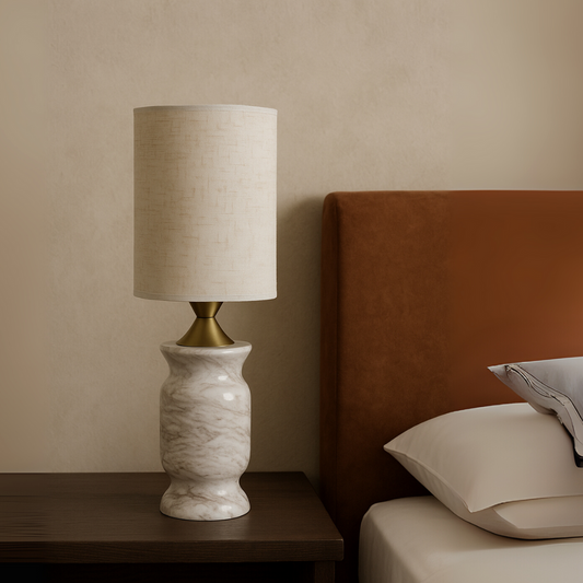 Serena Marble Table Lamp |  4.7 × 16.9 in | Solid Marble Base | Linen Shade | Brick by Brick