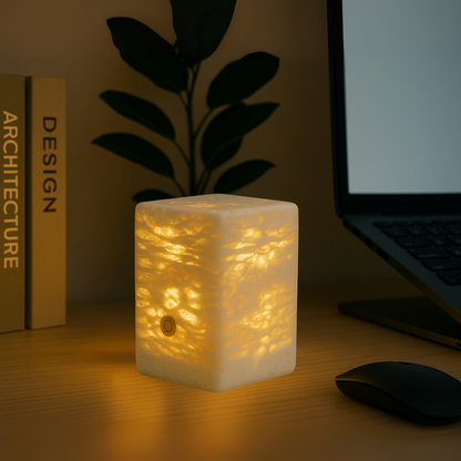 Marble Cube Table Lamp |  2.8 × 2.8 × 3.9 in | Solid Stone Accent Light | Decorative Night Light | Brick by Brick