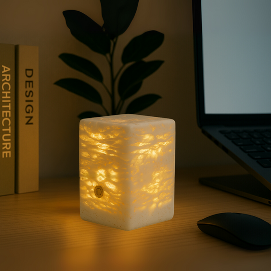 Marble Cube Table Lamp |  2.8 × 2.8 × 3.9 in | Solid Stone Accent Light | Decorative Night Light | Brick by Brick