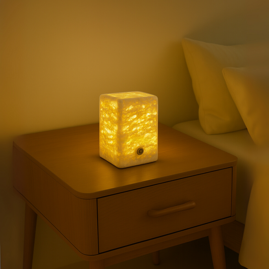 Marble Cube Table Lamp |  2.8 × 2.8 × 3.9 in | Solid Stone Accent Light | Decorative Night Light | Brick by Brick
