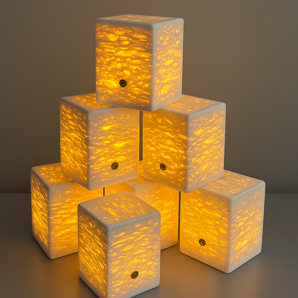 Marble Cube Table Lamp |  2.8 × 2.8 × 3.9 in | Solid Stone Accent Light | Decorative Night Light | Brick by Brick