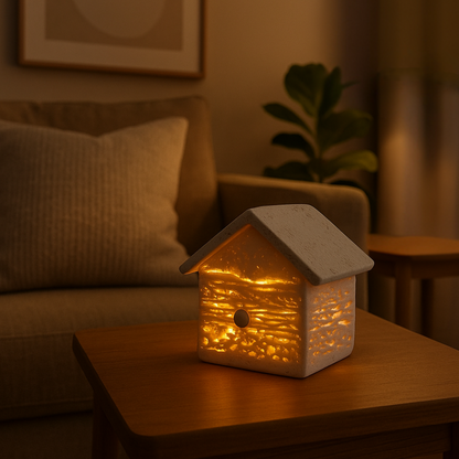Marble House Table Lamp | 3.5 × 3.1 in | Solid Marble Accent Lighting | Sculptural Stone Glow | Brick by Brick