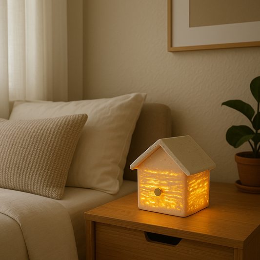 Marble House Table Lamp | 3.5 × 3.1 in | Solid Marble Accent Lighting | Sculptural Stone Glow | Brick by Brick
