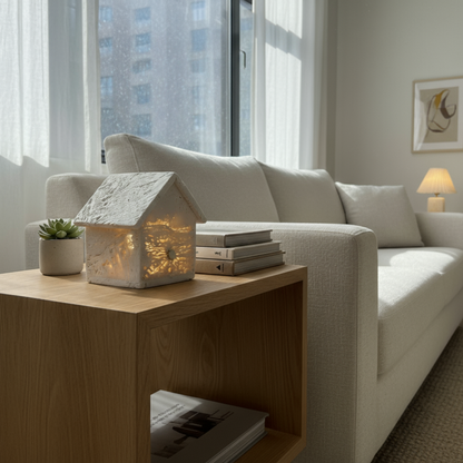 Marble House Table Lamp | 3.5 × 3.1 in | Solid Marble Accent Lighting | Sculptural Stone Glow | Brick by Brick
