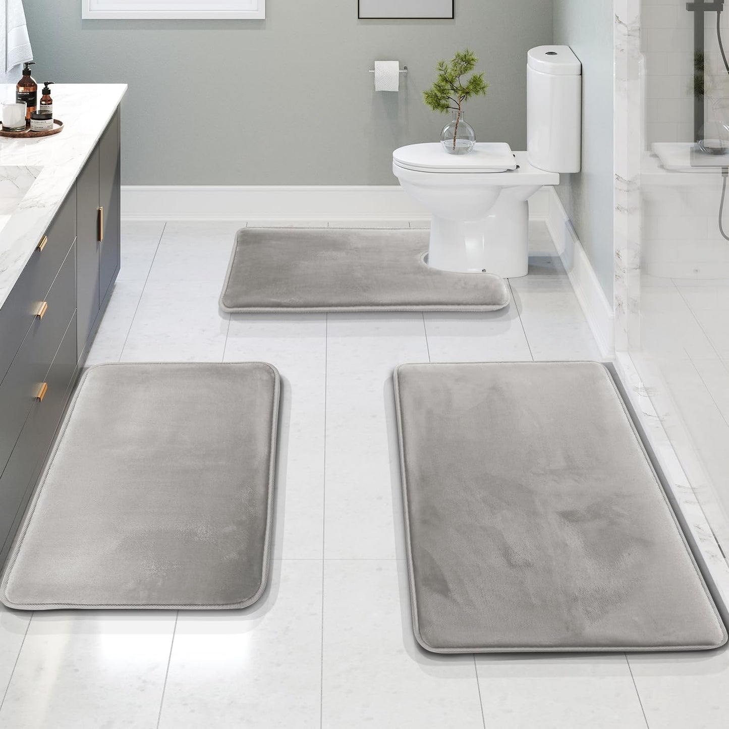 Luxury Bathroom Mat Set | 3-Piece Memory Foam | Anti-Slip, Absorbent, Washable | Includes Contour Mat