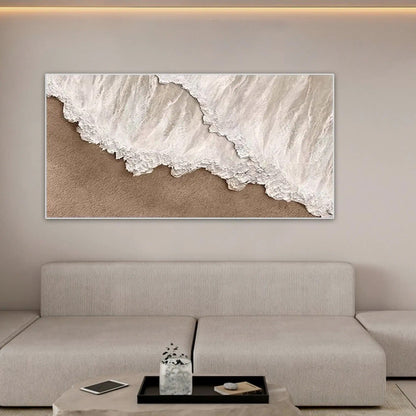 Plaster Seascape Wall Art | 46 - 110 in | Textured Coastal Canvas Painting | Sands and Waves | Brick by Brick