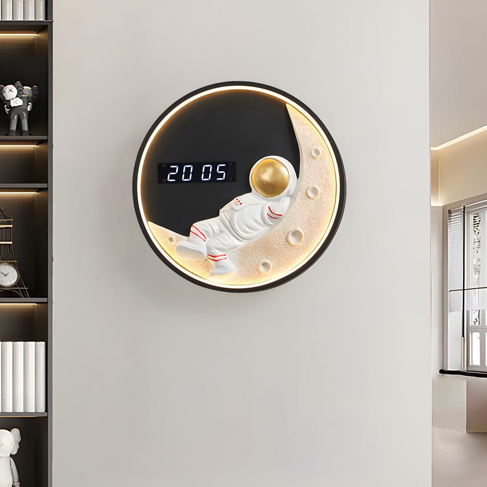 LED Light Wall Clock | Digital Time Display | 3 Color Modes | Astronaut Decor
