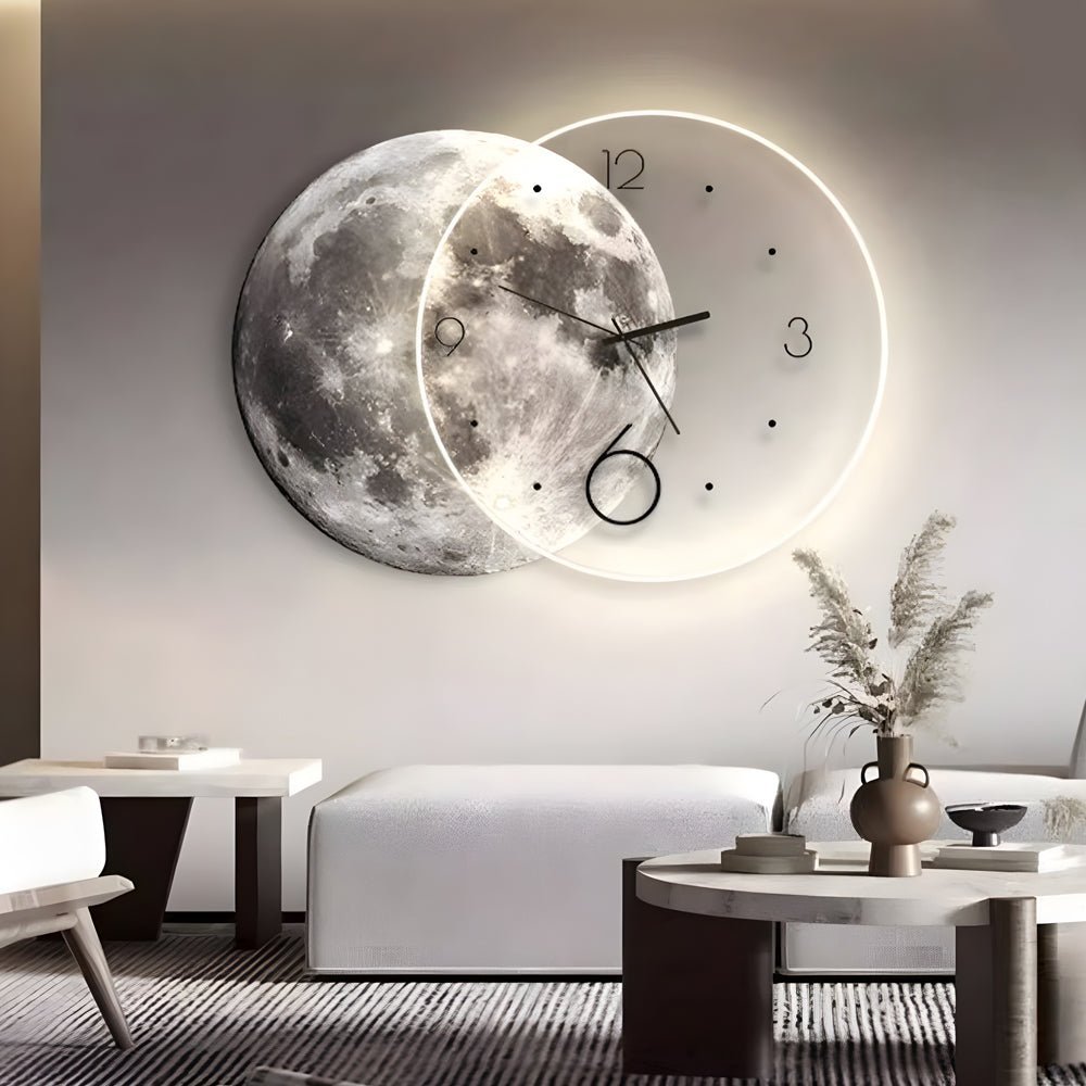 Lunar LED Wall Clock | Moon Design | USB & Power Bank Powered | Remote Control | Wall Art Light