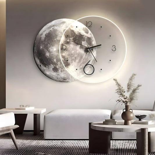 Lunar LED Wall Clock | Moon Design | USB & Power Bank Powered | Remote Control | Wall Art Light