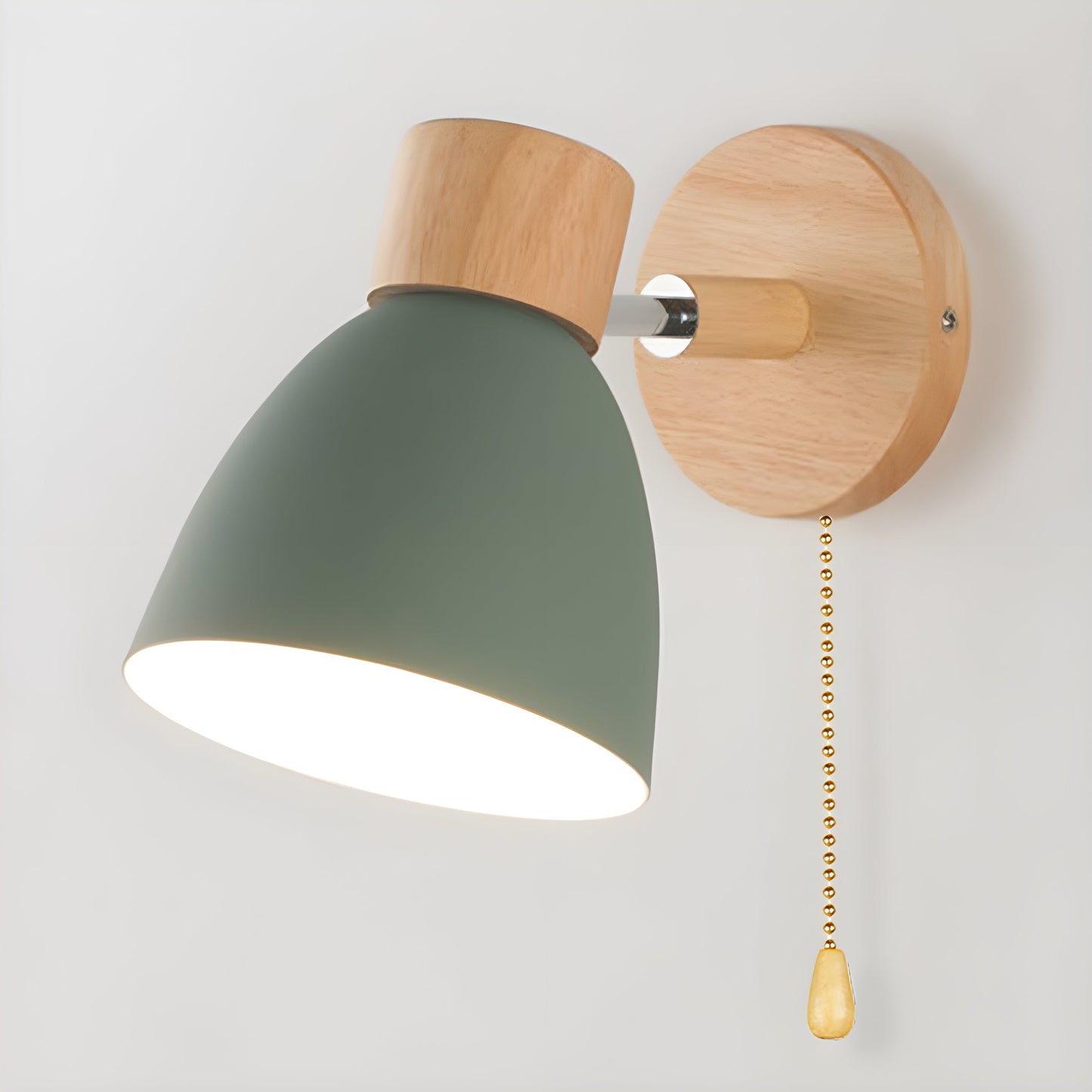 Nordic Wooden Wall Lamp | Compact E27 Light with Switch | Natural Wood