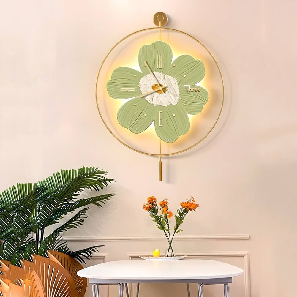 Round Metal LED Wall Clock | Battery Operated | Floral Design | 20"