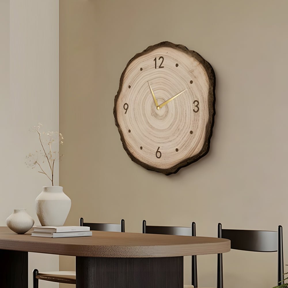 Wood Slice Wall Clock | LED Light | Remote Control | Natural Round Design | Warm Light
