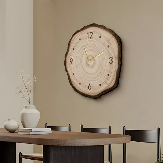 Wood Slice Wall Clock | LED Light | Remote Control | Natural Round Design | Warm Light