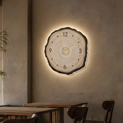 Wood Slice Wall Clock | LED Light | Remote Control | Natural Round Design | Warm Light