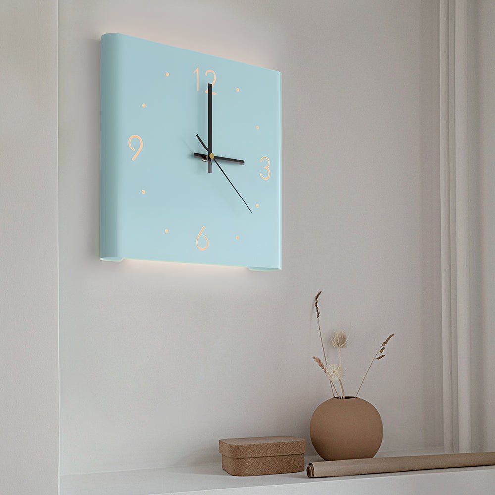 Square Metal Wall Clock | Led Light | Silent Backlit Design | Modern Corner Glow