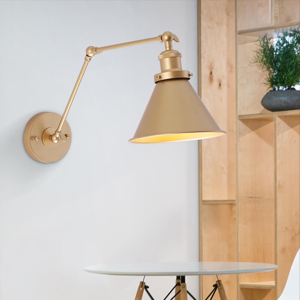 Adjustable Vintage Wall Light | Swing Arm Sconce | Metal Gold & Black | Dimmable Task Lighting | Brick by Brick