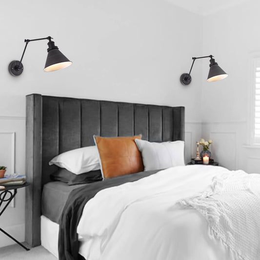 Adjustable Vintage Wall Light | Swing Arm Sconce | Metal Gold & Black | Dimmable Task Lighting | Brick by Brick