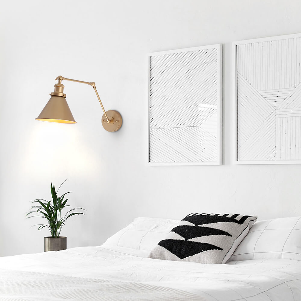 Adjustable Vintage Wall Light | Swing Arm Sconce | Metal Gold & Black | Dimmable Task Lighting | Brick by Brick