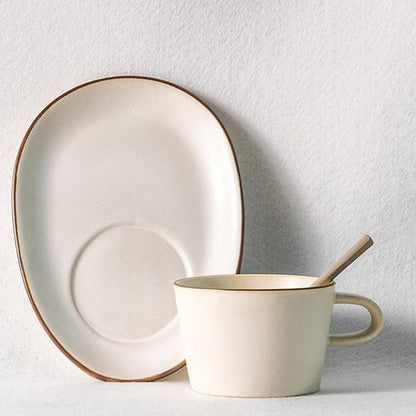 Stoneware Coffee Cup & Saucer Set | White | Large Snack Plate | Tea & Coffee | Brick by Brick