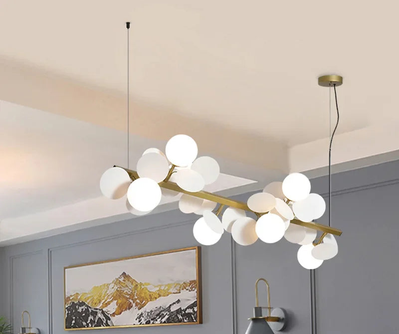 Modern Nordic Glass Ball Chandelier | 6 - 12 Heads | Long Gold Iron Pendant Light | LED Hanging Lamp | Brick by Brick